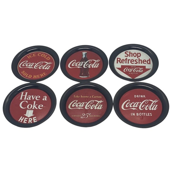 1993 COCA-COLA COLLECTIBLE COASTERS - Metal Set of 6 Multiple Designs - Picture 1 of 15